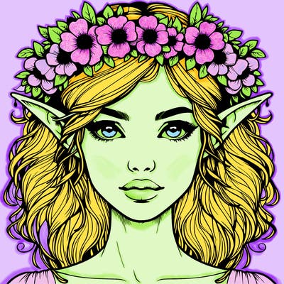 realistic female elf with flower crown