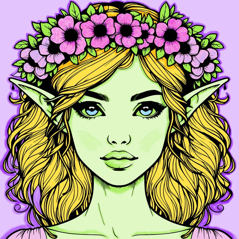 realistic female elf with flower crown