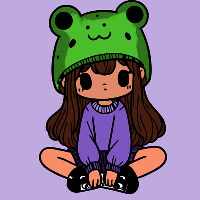 a girl wearing a frog hat and some frog socks