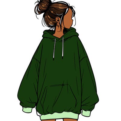 realistic girl with a oversized sweatshirt on and a bun