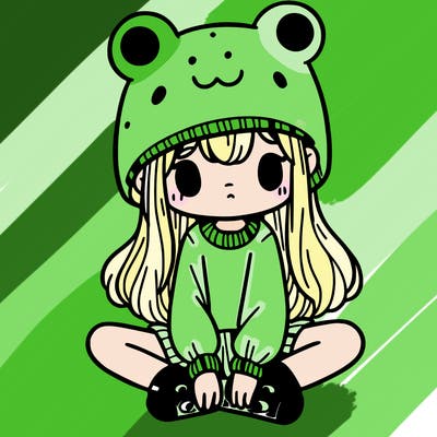 a girl wearing a frog hat and some frog socks