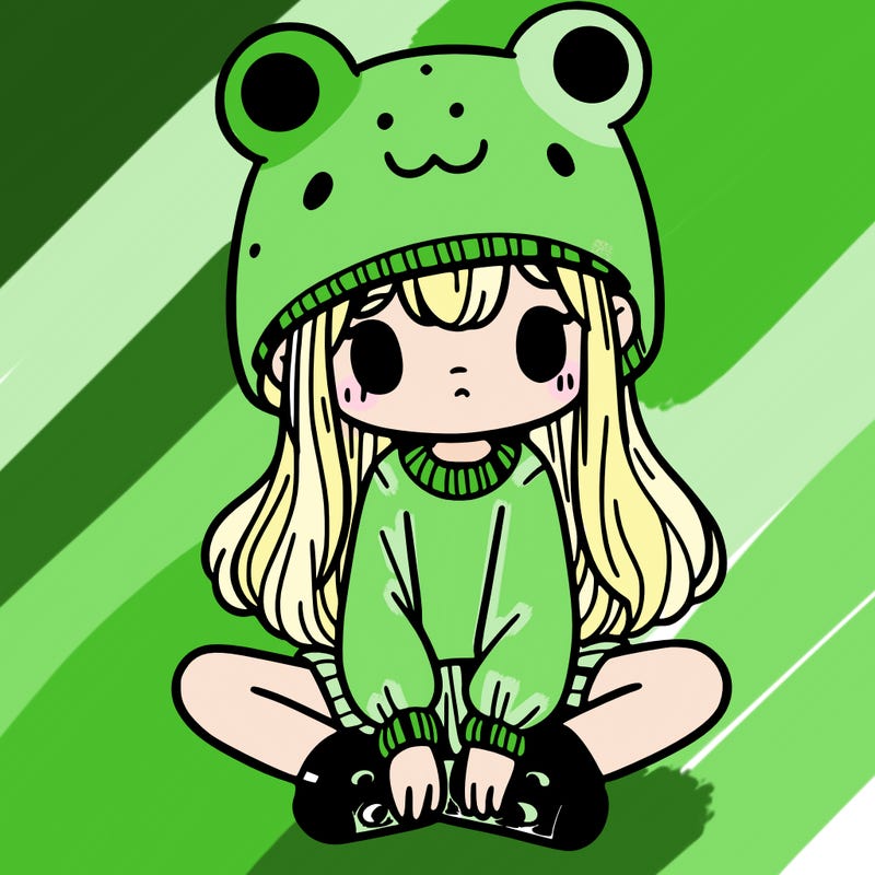 a girl wearing a frog hat and some frog socks