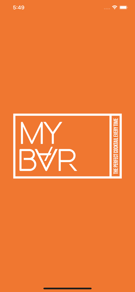 MyBar.io - MyBar app splash screen with white logo and slogan on an orange background