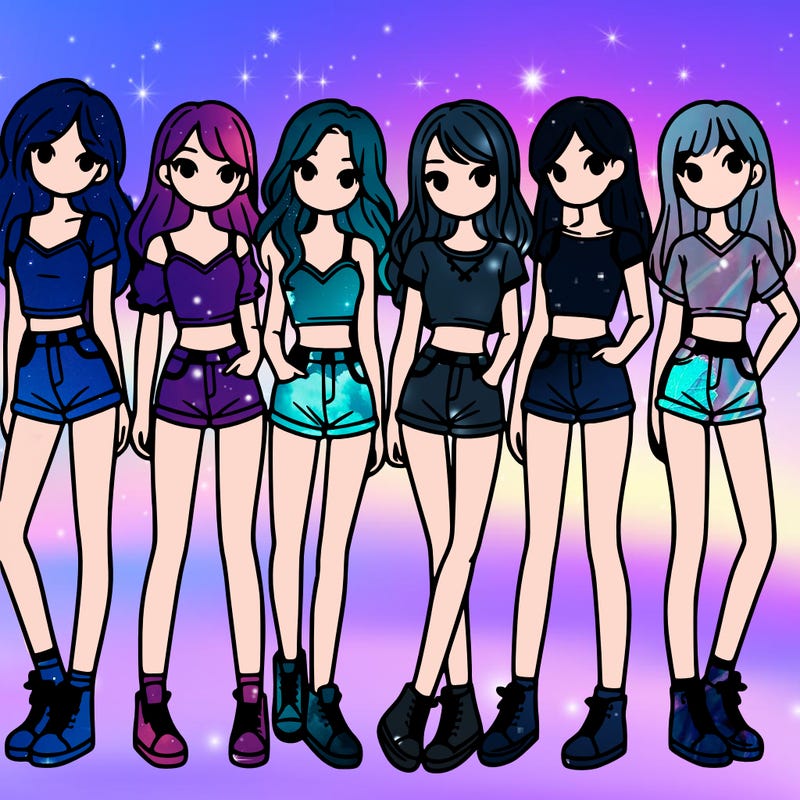 a group of girls wearing crop tops and shorts