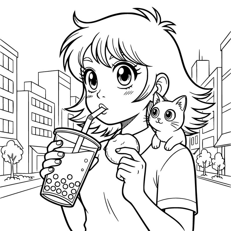 girl drinking boba and holding mochi