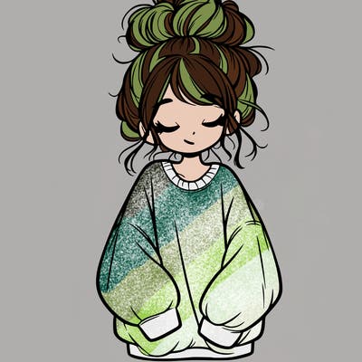girl with baggy sweatshirt and messy bun