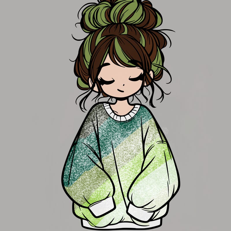 girl with baggy sweatshirt and messy bun