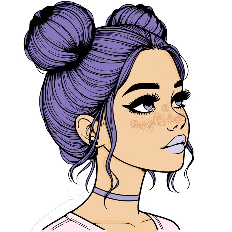 realistic girl with buns on the top of her head
