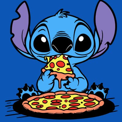 stich eating pizza