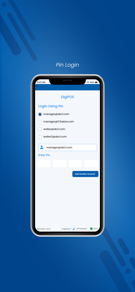 DigiPOS - DigiPOS mobile Anwendungs-PIN-Login-Bildschirm für sicheren Mitarbeiterzugriff