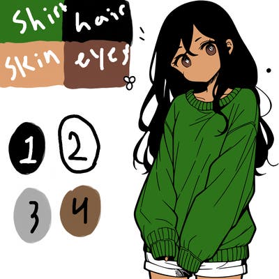 manga teen girl  in a sweater and baggy pants