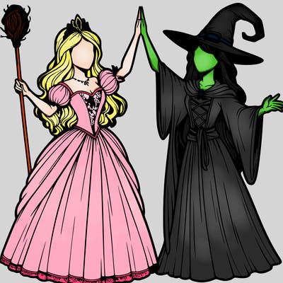detailed realistic split of a princess and a witch