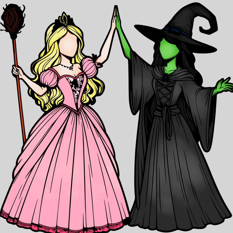 detailed realistic split of a princess and a witch