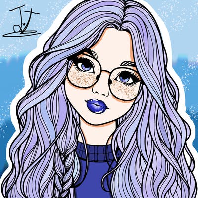 girl with long hair and freckles and glasses realistic