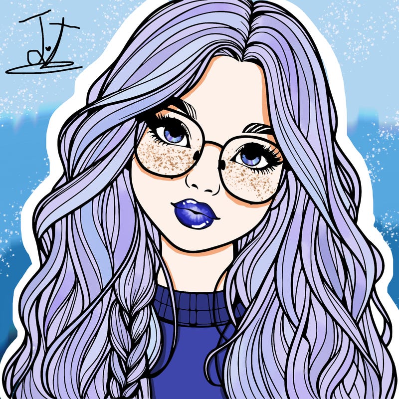 girl with long hair and freckles and glasses realistic