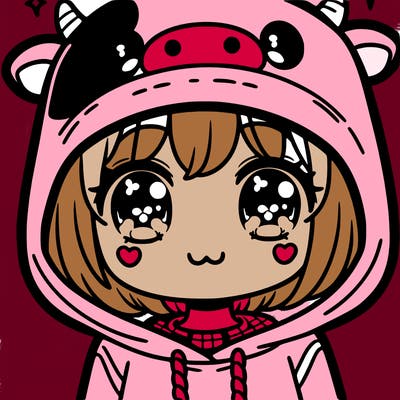kawaii girl with cow hoodie