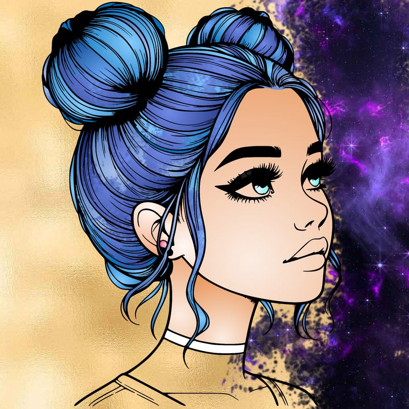 realistic girl with buns on the top of her head