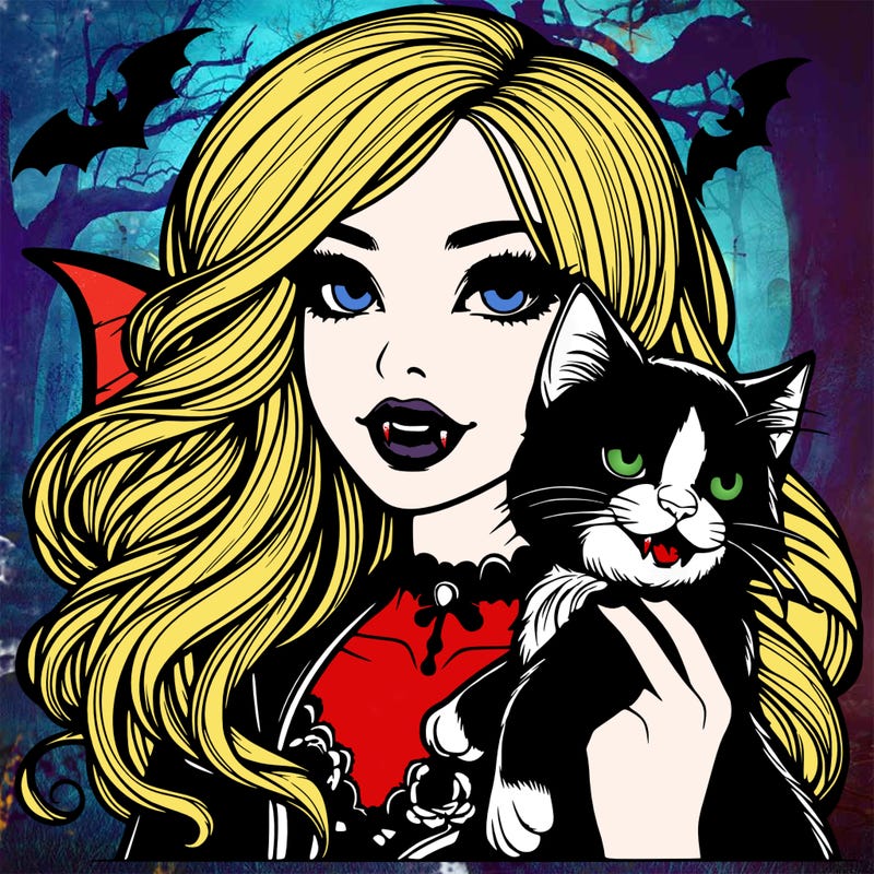 realistic vampire girl with vampire cat