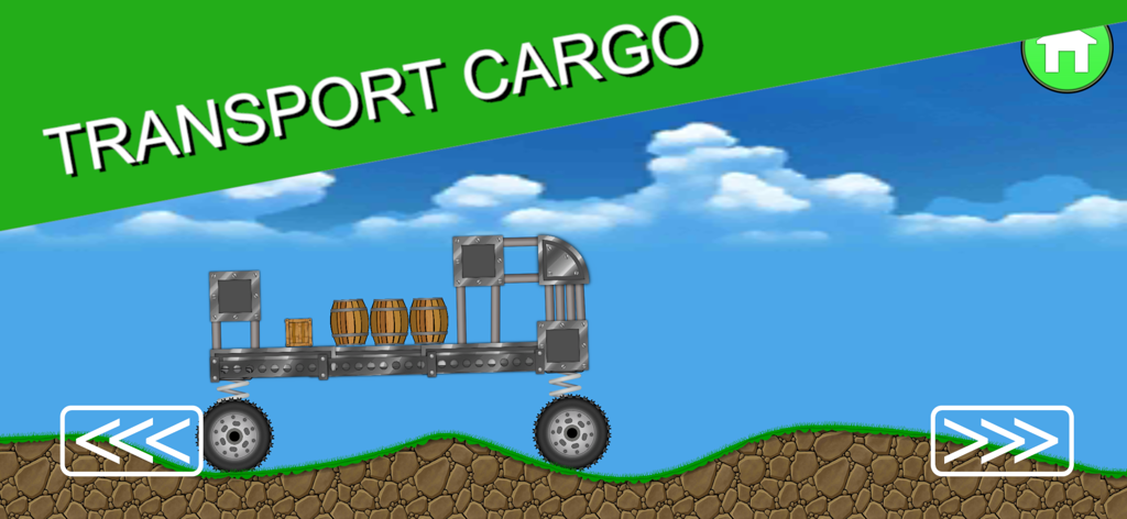 Car Craft: Vehicle creator - Um veículo personalizado transportando carga por um terreno montanhoso.