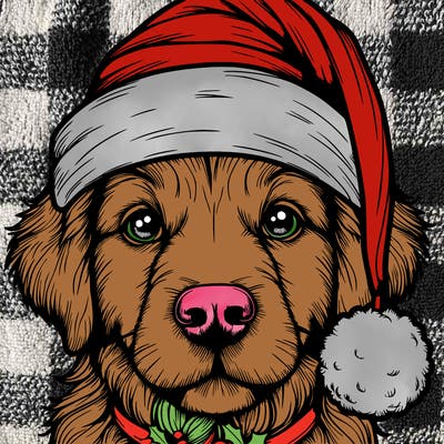 realistic dog with a christmas hat