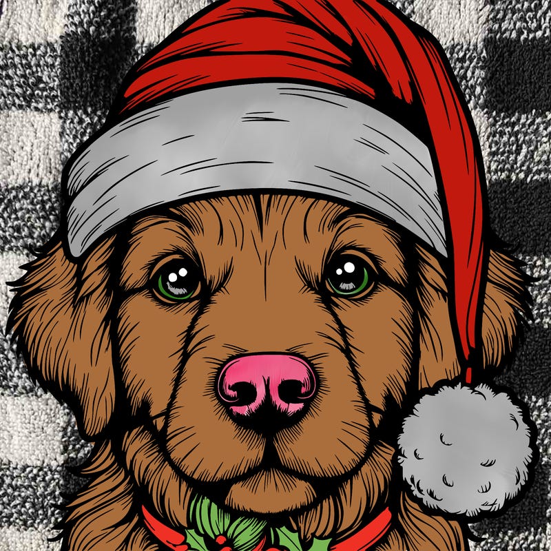 realistic dog with a christmas hat