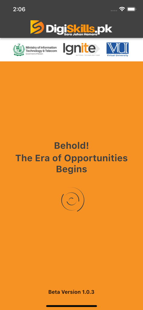 DigiSkills LMS - DigiSkills LMS app splash screen with the slogan The Era of Opportunities Begins