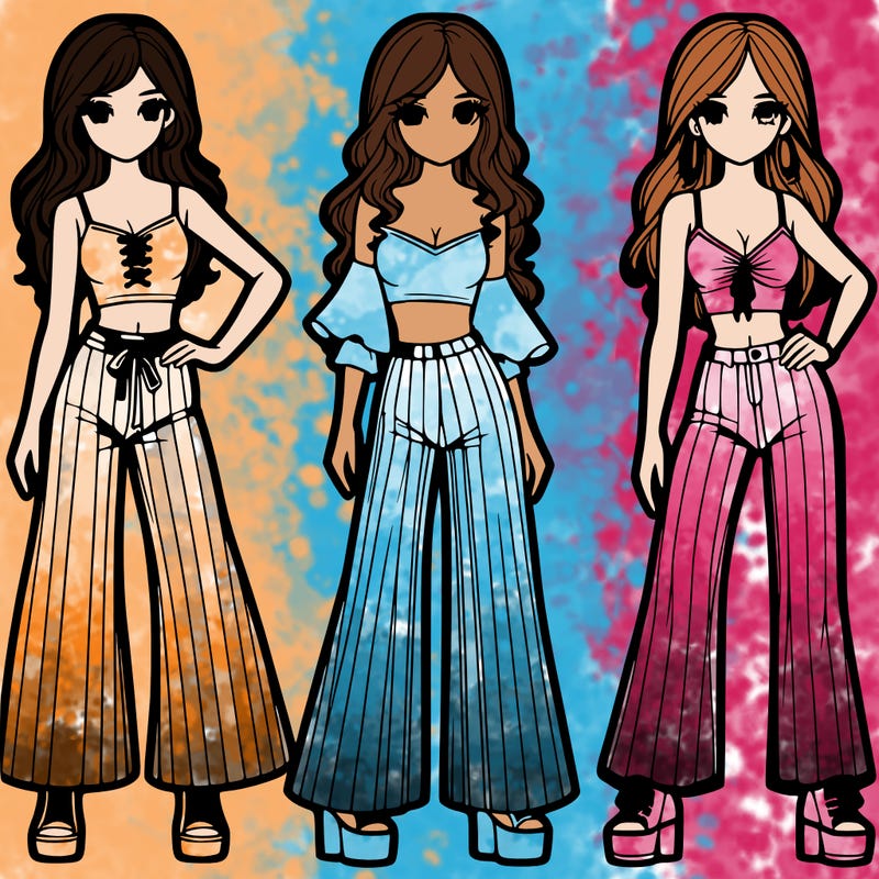 girls with flare pants and crop tops realistic