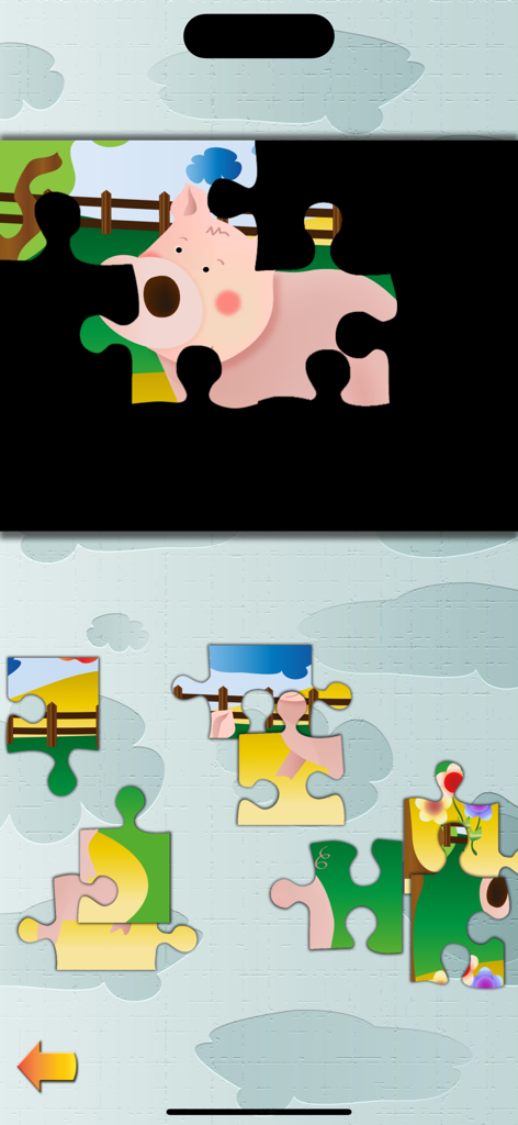 Animal Jigsaw Puzzle: Farm PRO - Pantalla de juego de un rompecabezas de cerdo de la aplicación Rompecabezas de Animales de Granja.