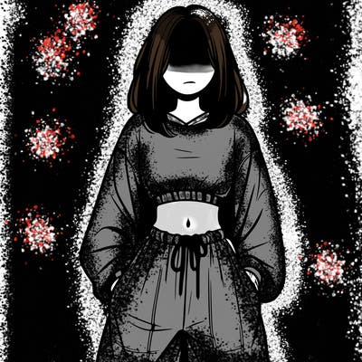 realistic girl faceless with baggy pants and a crop top