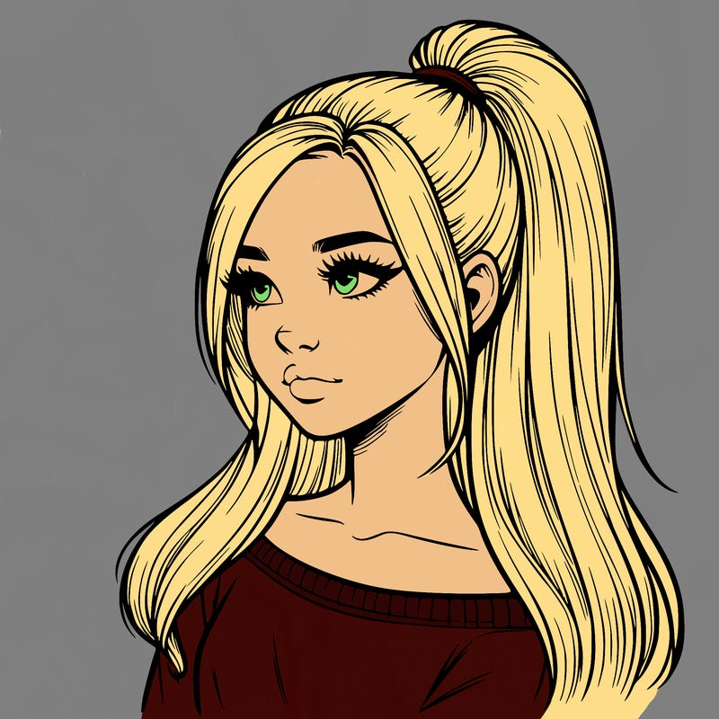 realistic girl with a high ponytail