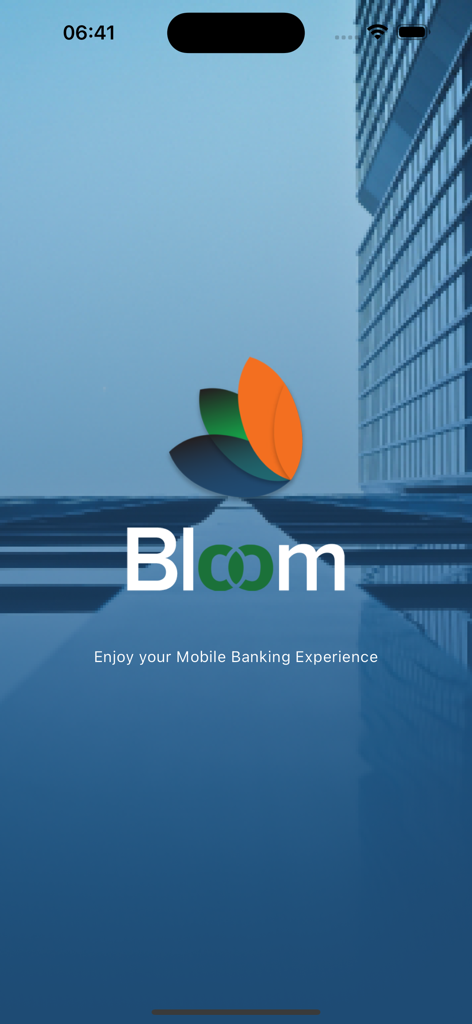 Bloom Bank Mobile - Splash screen of the Bloom Bank Mobile app featuring the company logo and tagline