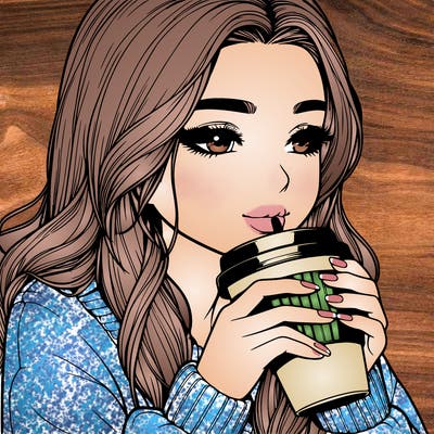 realistic girl drinking coffee