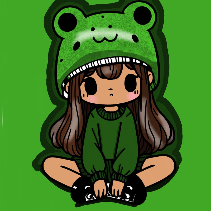 a girl wearing a frog hat and some frog socks