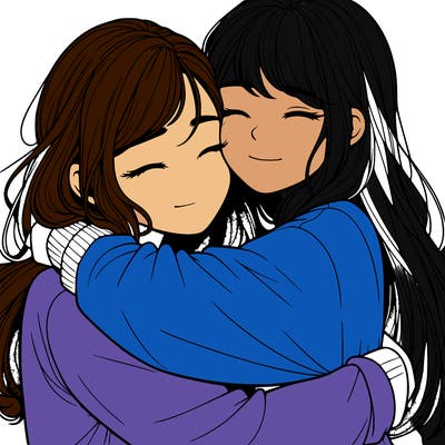 realistic two girls hugging