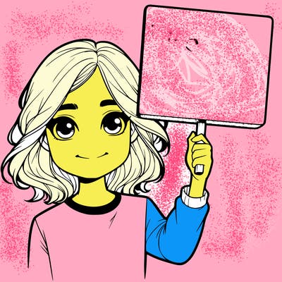 realistic girl holding up a sign