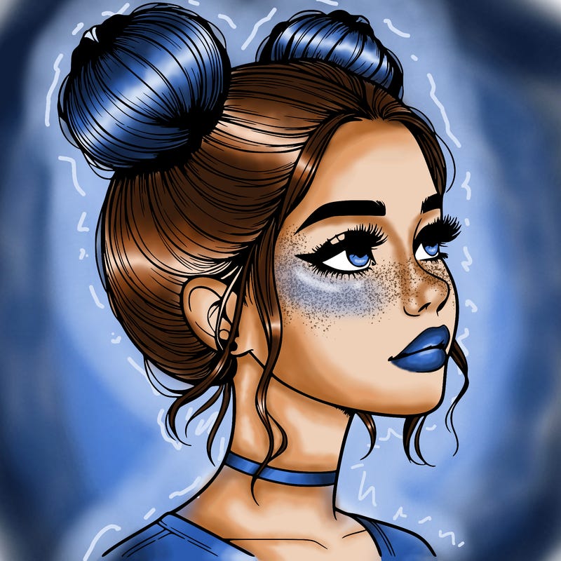 realistic girl with buns on the top of her head