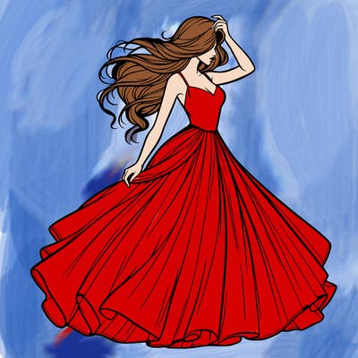 realistic woman with dress flowing in the wind