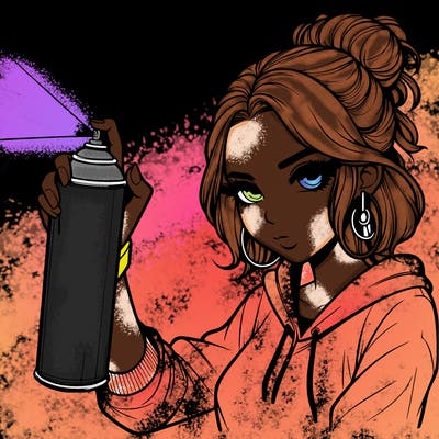 a realistic girl spray painting