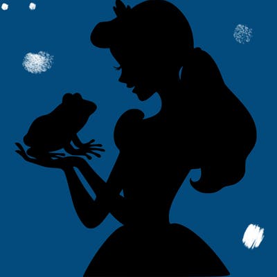 a shadow of a princess holding a frog realistic
