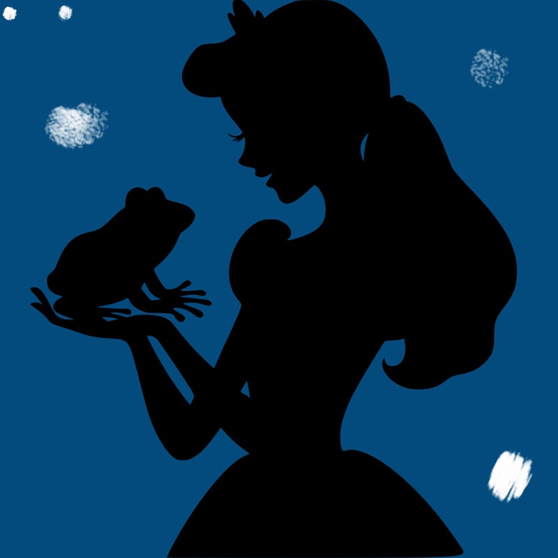 a shadow of a princess holding a frog realistic