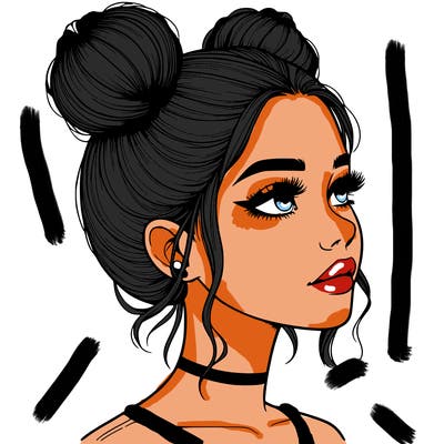 realistic girl with buns on the top of her head