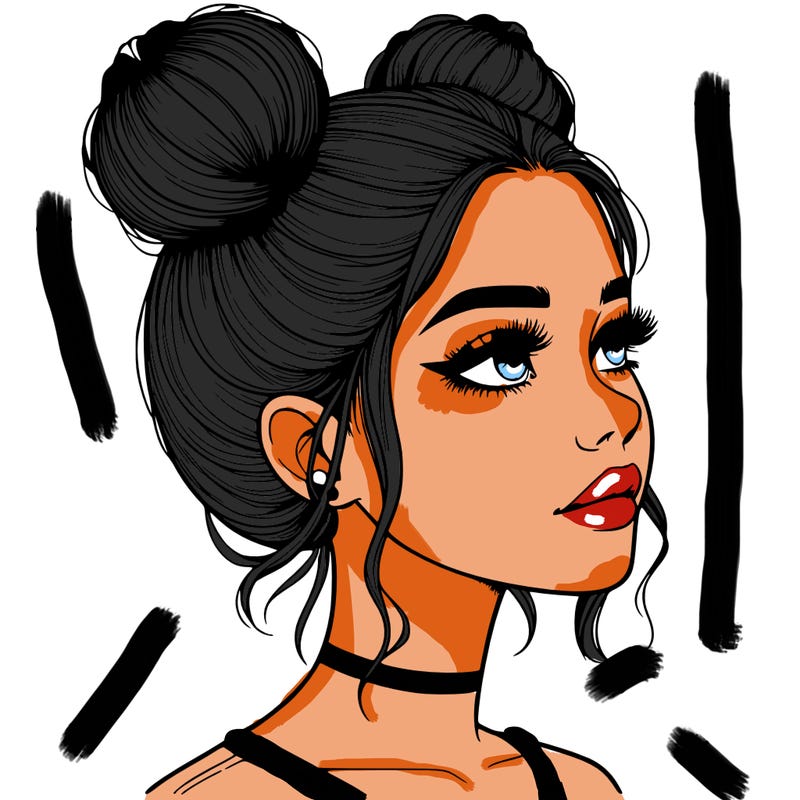 realistic girl with buns on the top of her head