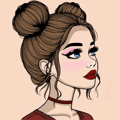 realistic girl with buns on the top of her head