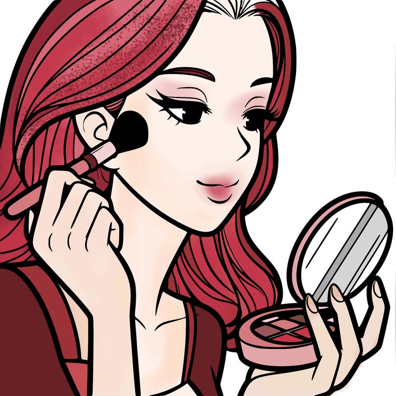 little girl putting on makeup