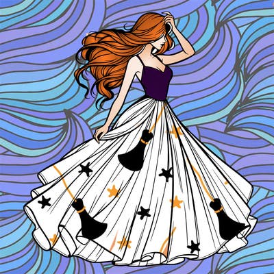 realistic woman with dress flowing in the wind