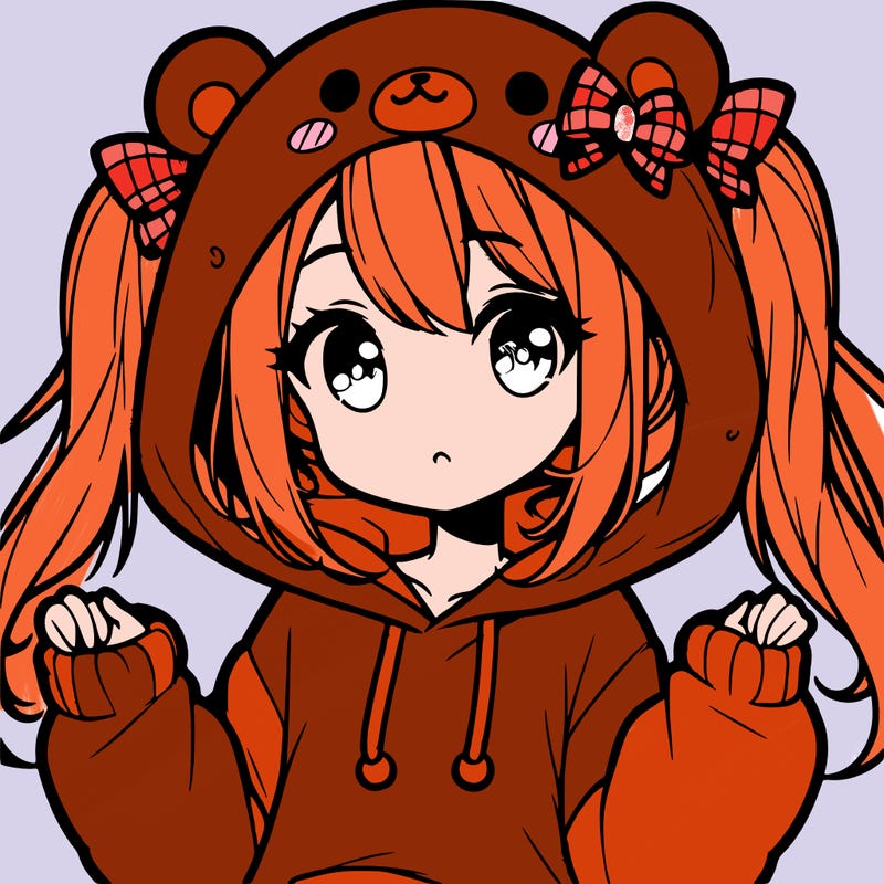 cute anime girl with ponytails and a cute bear hoodie