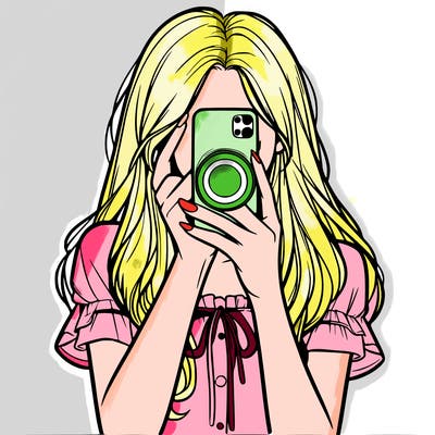 a realistic girl holding her phone taking pictures