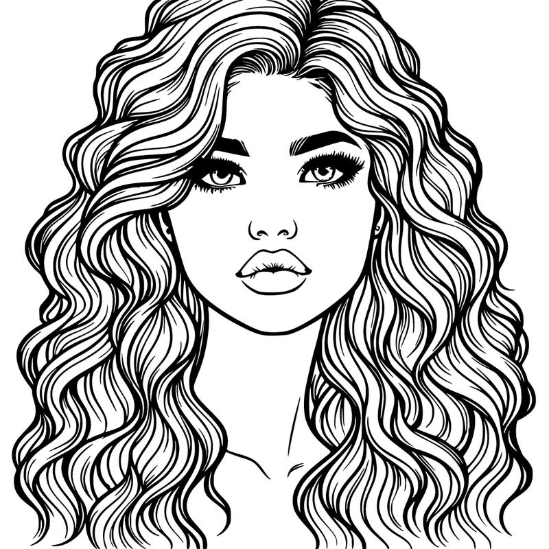 realistic girl with wavy hair and lips