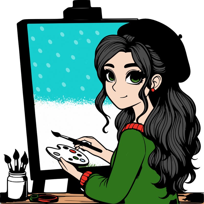 realistic girl artist painting a blank canvas