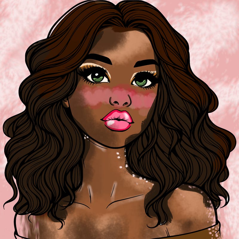 realistic girl with wavy hair and lips